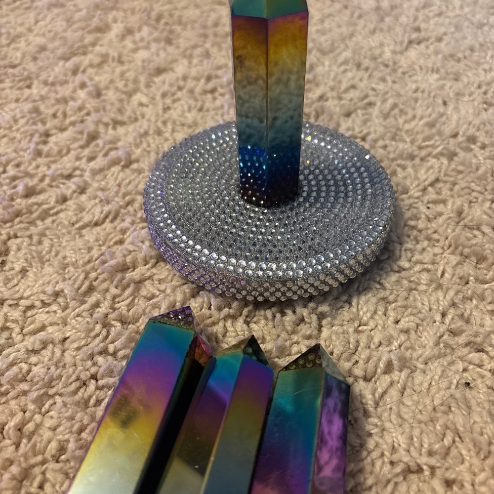 Vivid multicolor quartz crystal point
